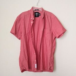 LOGG by H&M Men's Casual Cotton Button Up Shirt Short Sleeves Red M